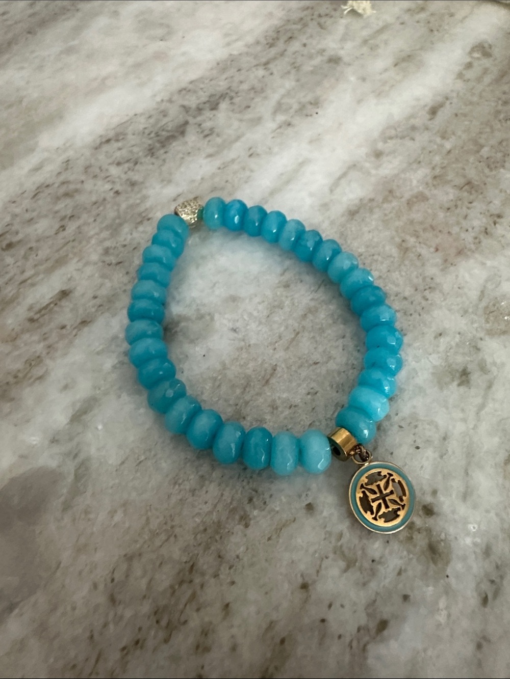 Rustic Cuff Turquoise Blue Beaded Bracelet with Charm